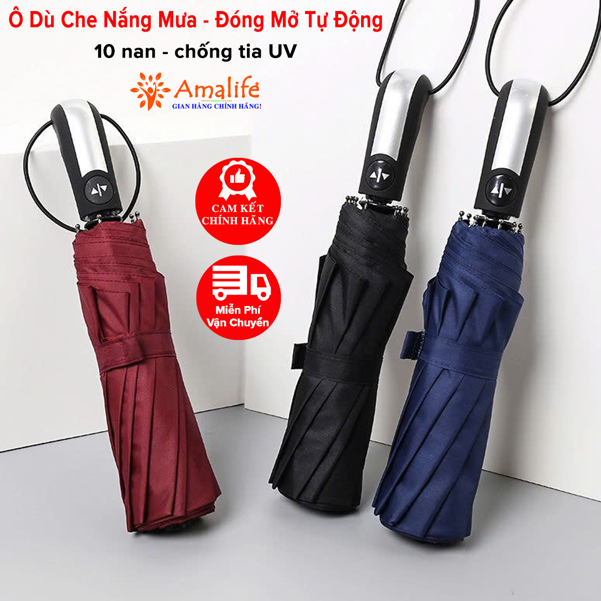 Mô tả Ô Tự Động Đóng Mở 2 Chiều 10 Nan Chống Tia UV Chọn Màu, Dù Che Mưa Nắng, Ô Cầm Tay Gấp Gọn Tiện Lợi Hãng Amalife - 1