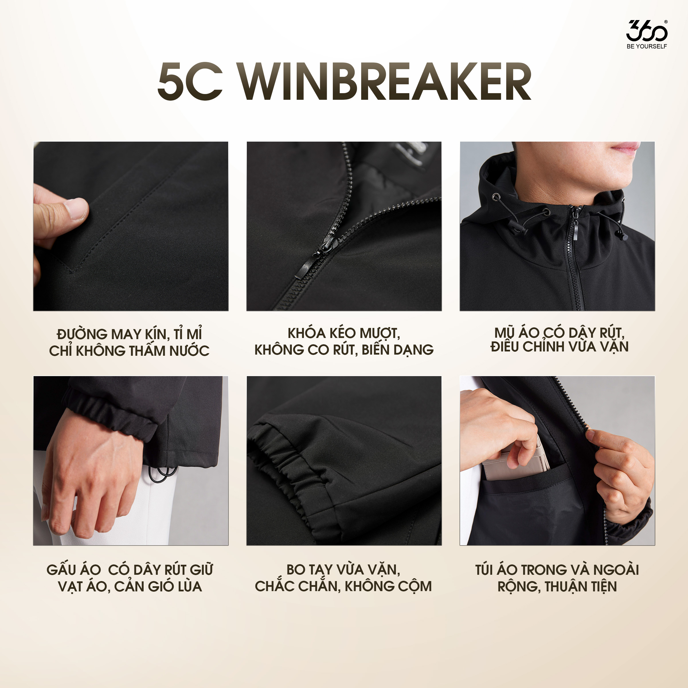 Mô tả Áo khoác gió nam nữ Unisex 360Boutique khoác dù form rộng chống nước nắng có mũ có bigsize -AKGOL418 - 3