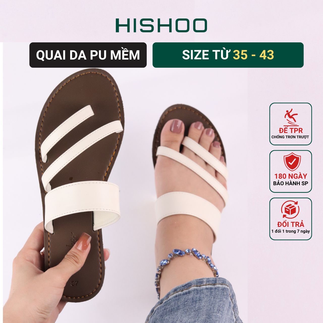 Mô tả Dép Lê Nữ Xỏ Ngón Thời Trang Hishoo Quai Ngang Cao Cấp Có Bigsize S035 - 3