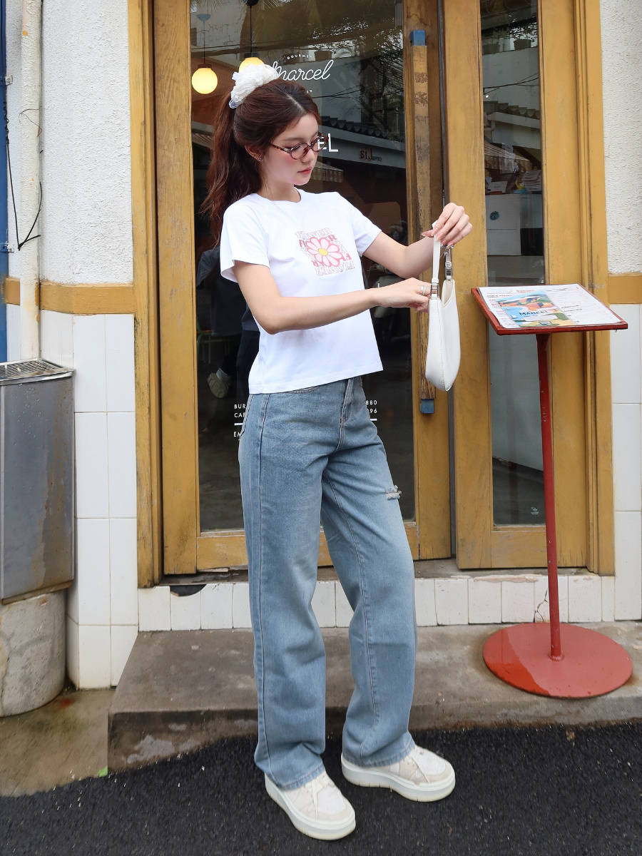 Mô tả Quần jean nữ ống suông rộng rách đùi nhẹ TiQi Jeans B404 - 5