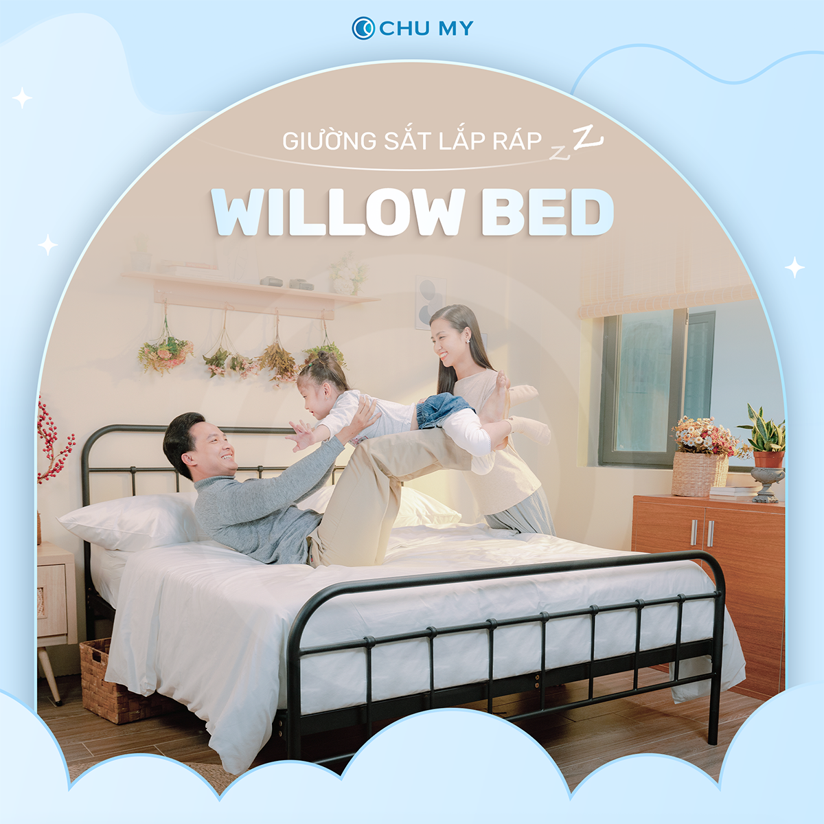 Giường Sắt WILLOW CHU MY - Khung Thép Sơn Tĩnh Điện