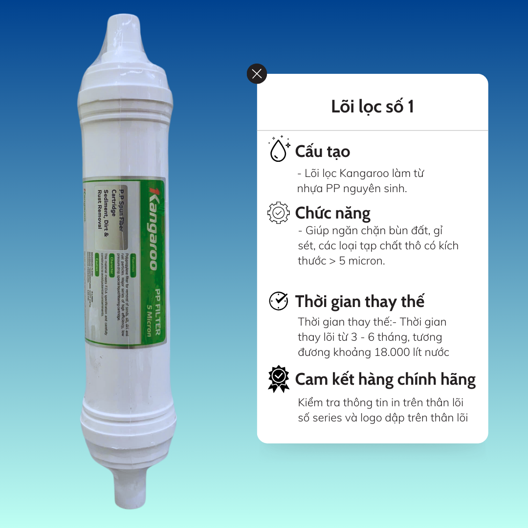 Mô tả Bộ lõi lọc nước 123 Kangaroo đúc liền (Lõi HK)  dùng cho KG10A4VTU; KG100HK; KG100ES; KG100HI; KG10A4 - 2
