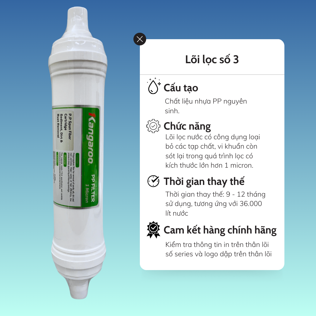 Mô tả Bộ lõi lọc nước 123 Kangaroo đúc liền (Lõi HK)  dùng cho KG10A4VTU; KG100HK; KG100ES; KG100HI; KG10A4 - 4