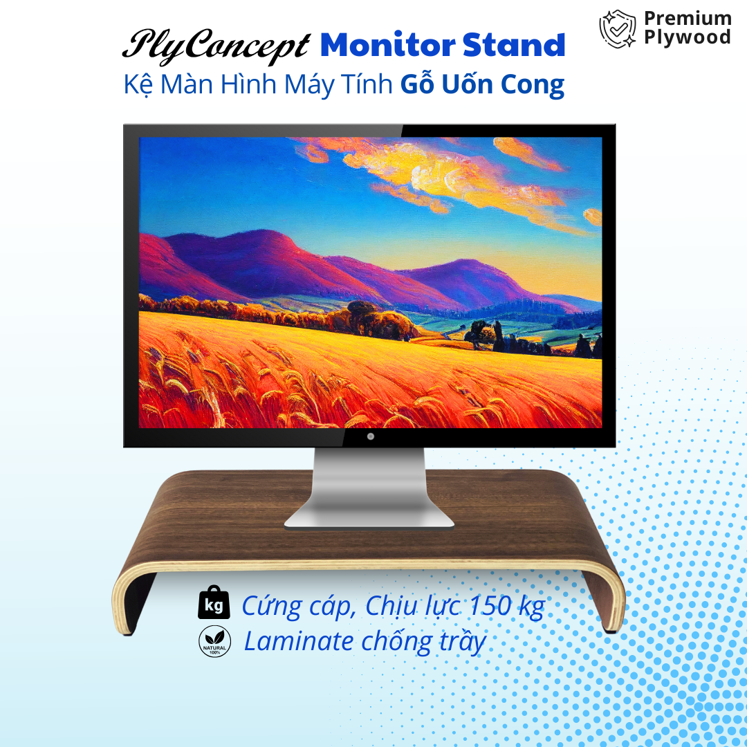 Mô tả Kệ màn hình máy tính, Bàn Laptop Gỗ uốn cong - Plyconcept Monitor Stand - Laminate chống trầy - 1
