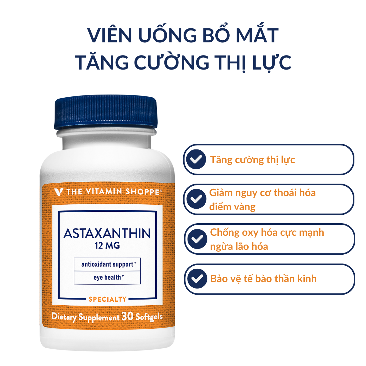 Mô tả Viên uống bổ mắt tăng cường thị lực The Vitamin Shoppe Astaxanthin 12 MG 30 viên - 1