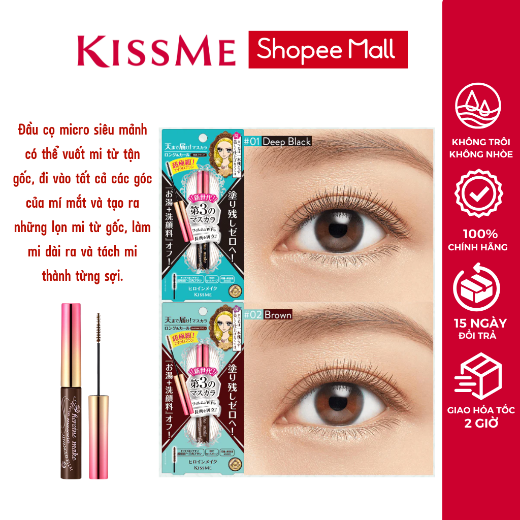 Mô tả Chuốt Mi Mascara Kissme Phiên Bản Mới Đầu Cọ Mảnh Micro Mascara Advanced Film chống nước chải tơi và dài mi 4.5g - 1