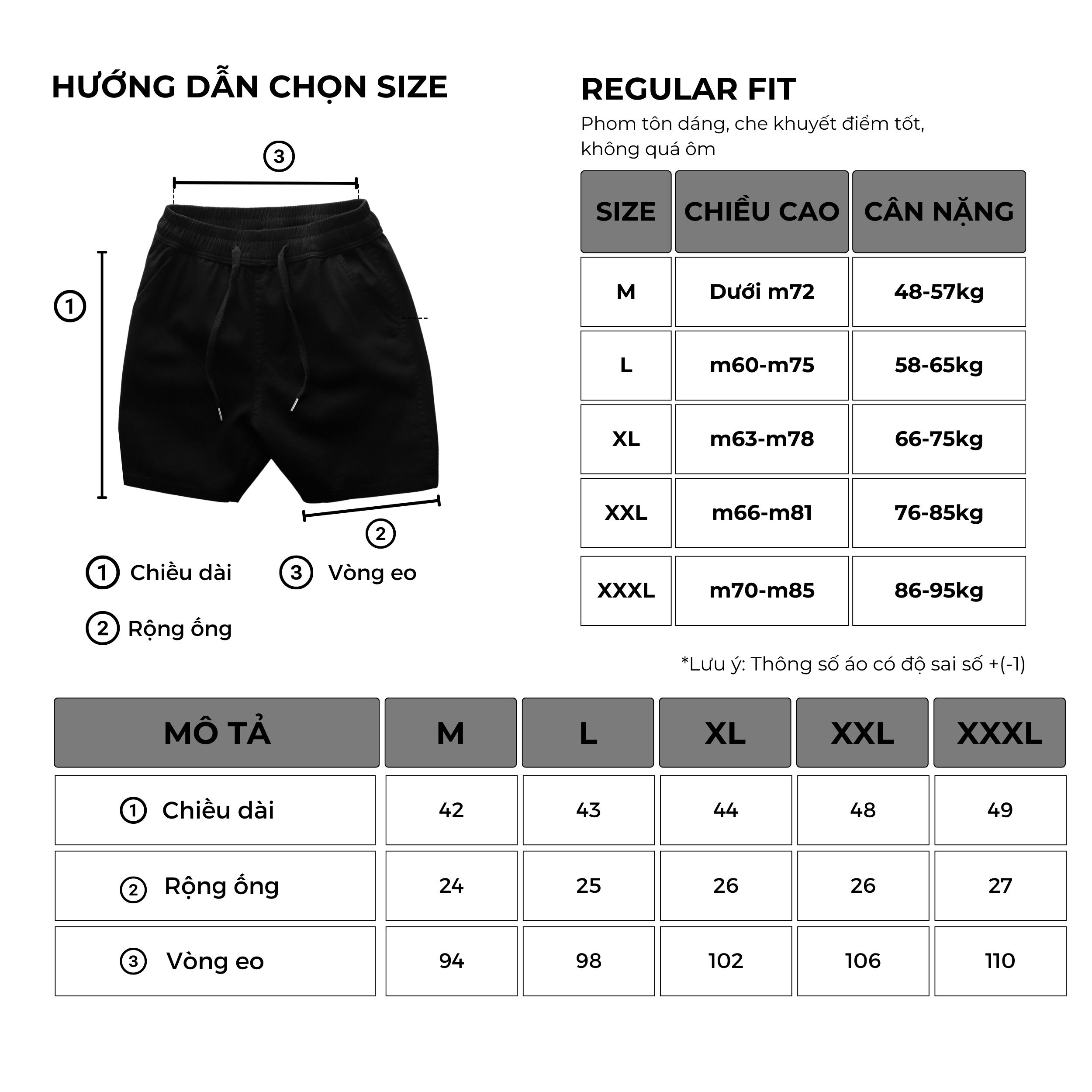 Bảng size quần short nam MK CLEVER