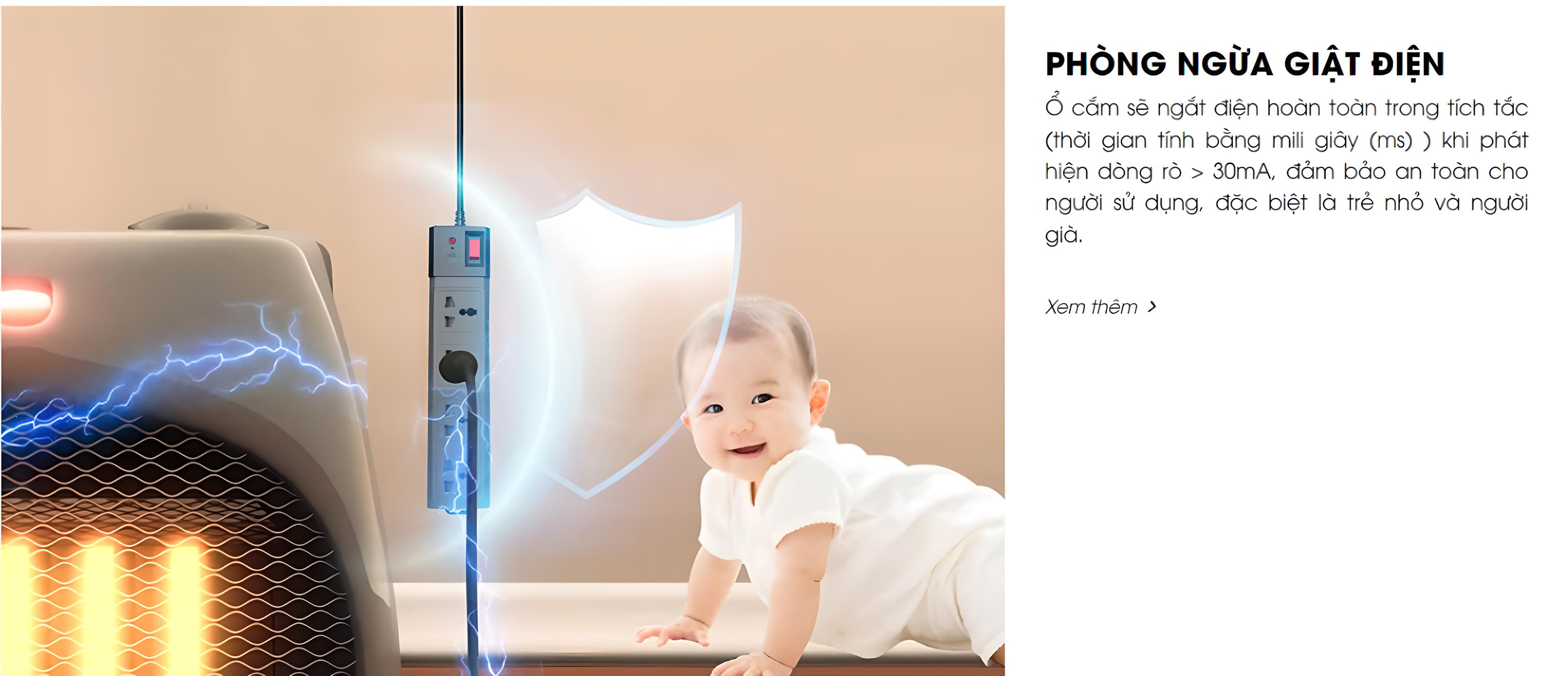 Mô tả Ổ Cắm Đa Năng Chống Giật Dây 3M/5M Tích Hợp Rơ Le Tự Ngắt Rạng Đông - Model: OC04 4C/3M/10A - 1