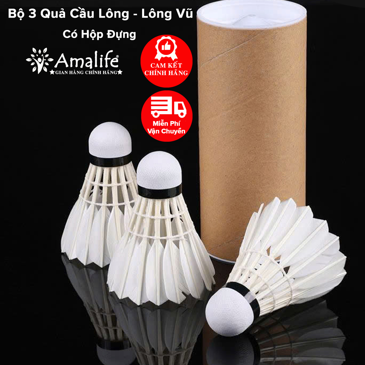 Mô tả Hộp 3 Quả Cầu Lông, Lông Vũ Lông Ngỗng Tự Nhiên Chính Hãng Amalife – Nhẹ, Bền, Chắc Chắn Phù Hợp Mọi Người - 1
