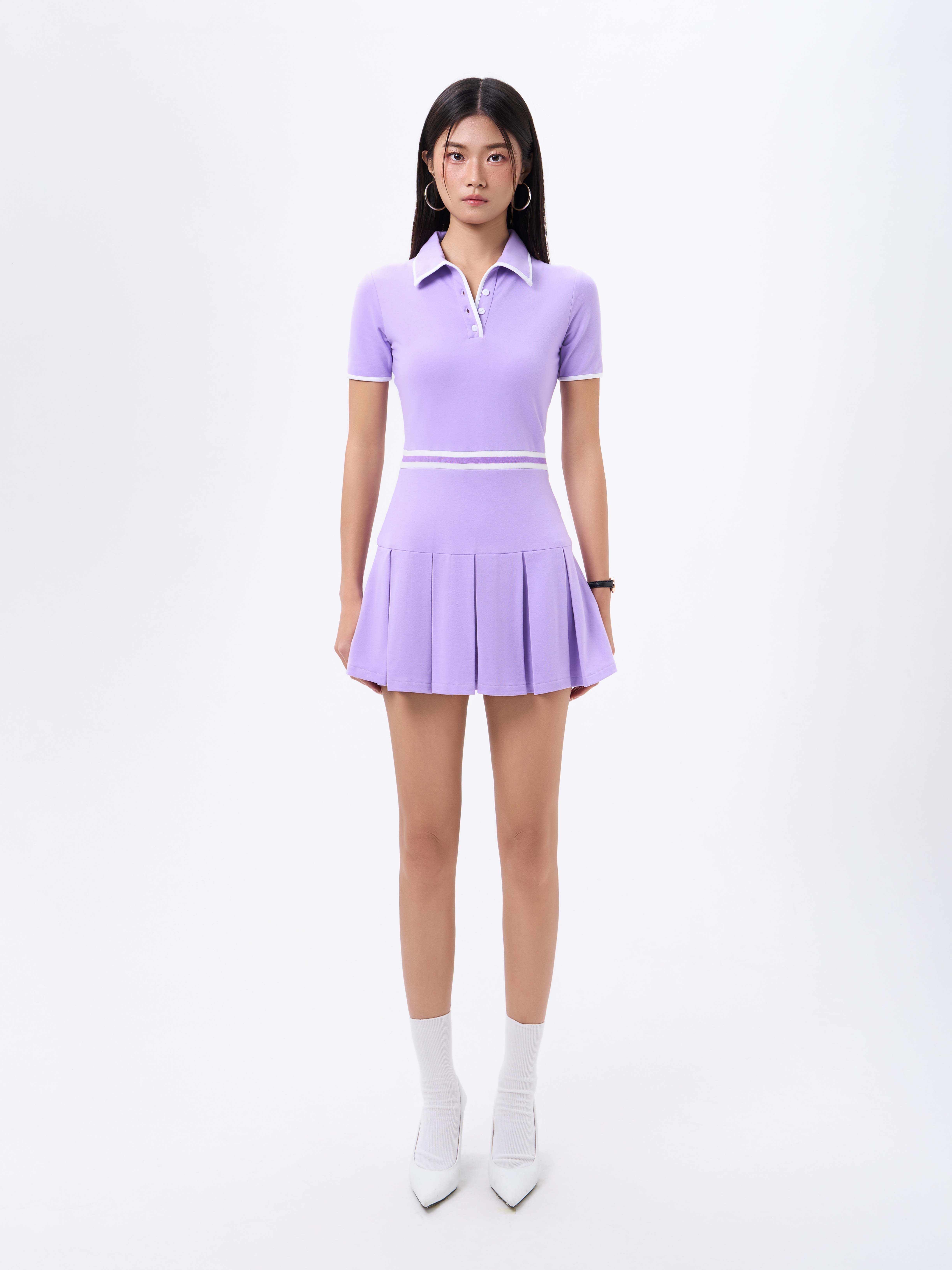 Mô tả RECHIC Đầm xòe ngắn Kane cổ polo tà xếp ly dáng chiết eo tay ngắn năng động - 1
