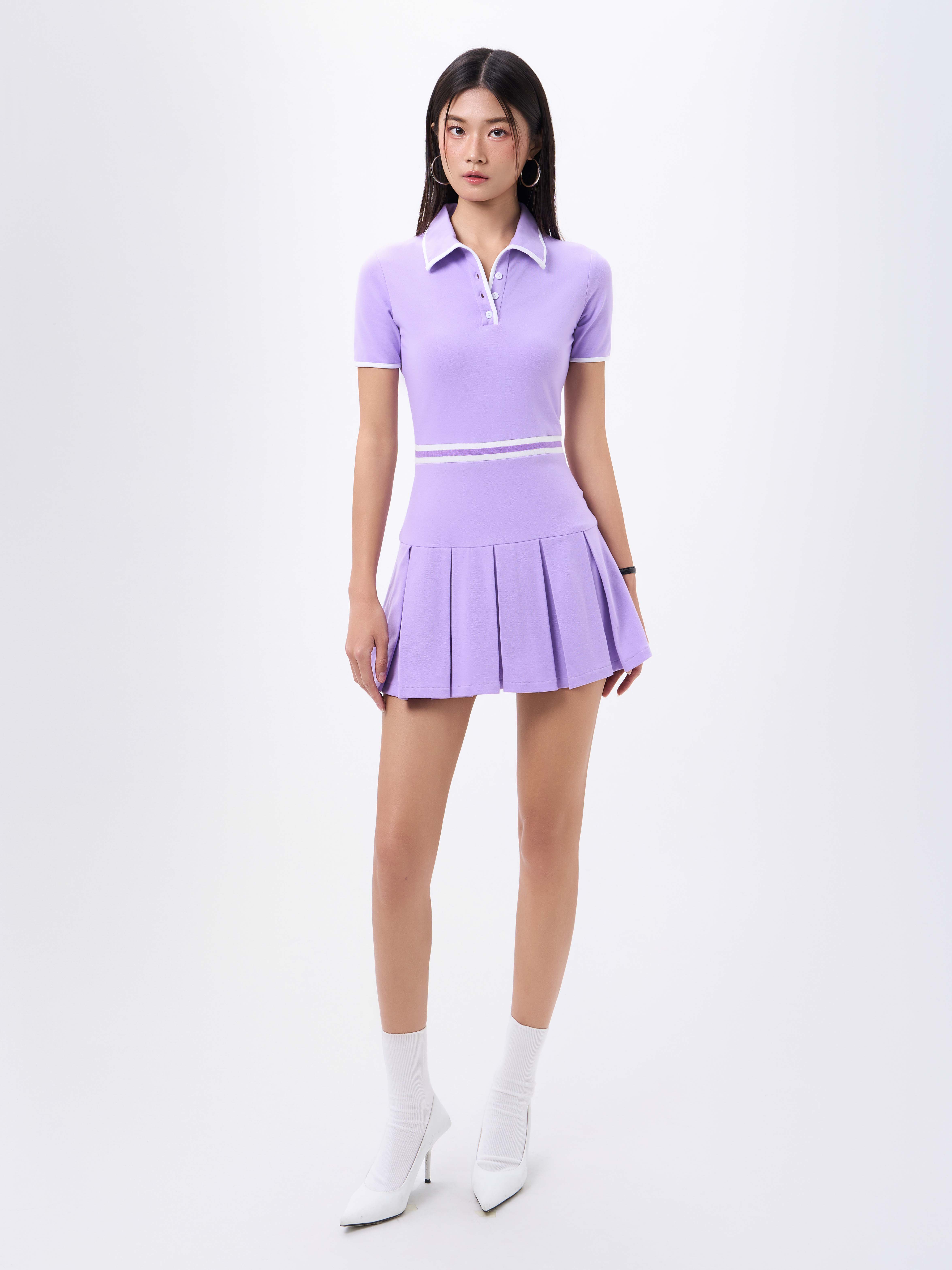 Mô tả RECHIC Đầm xòe ngắn Kane cổ polo tà xếp ly dáng chiết eo tay ngắn năng động - 2