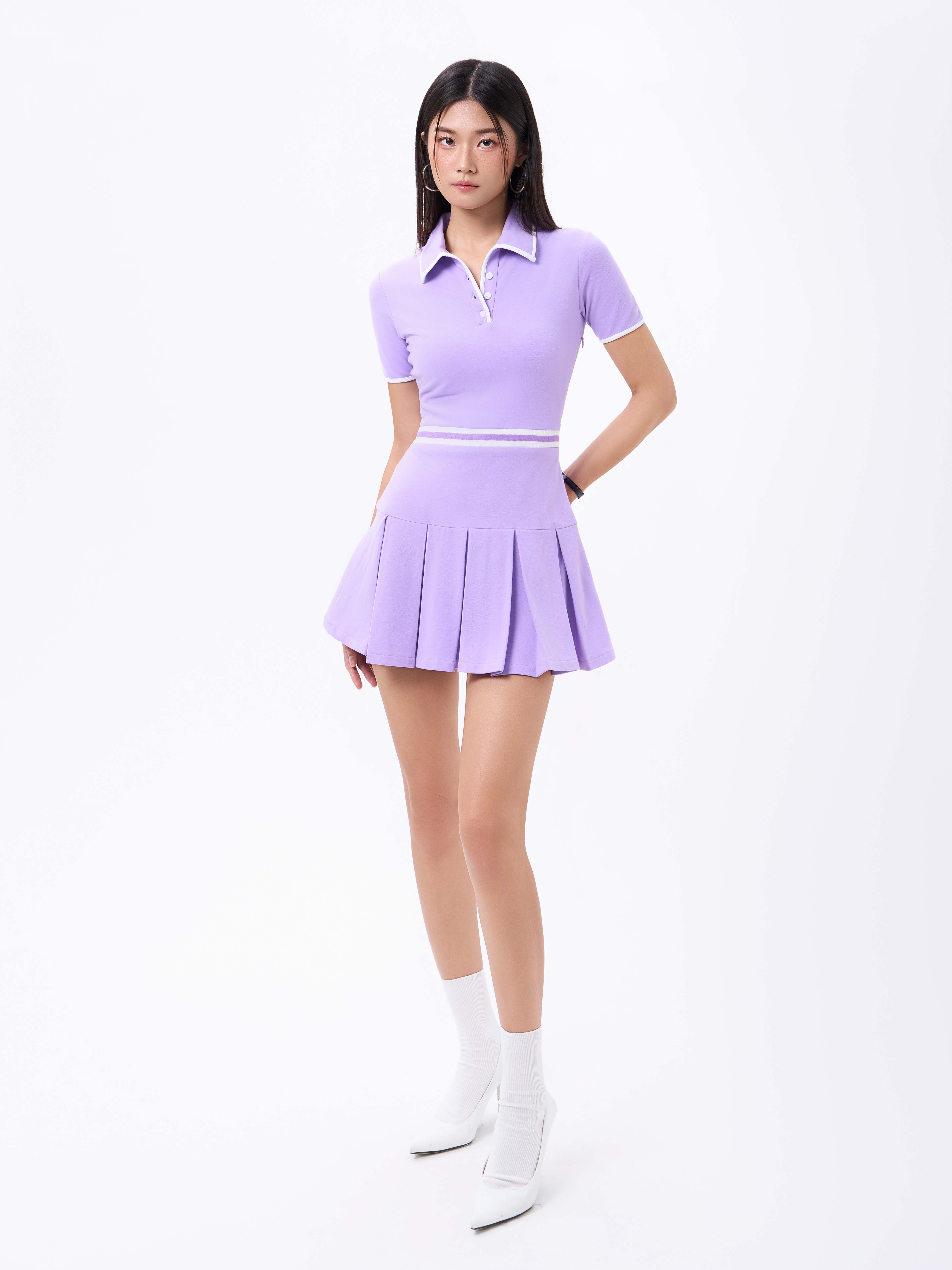 Mô tả RECHIC Đầm xòe ngắn Kane cổ polo tà xếp ly dáng chiết eo tay ngắn năng động - 3
