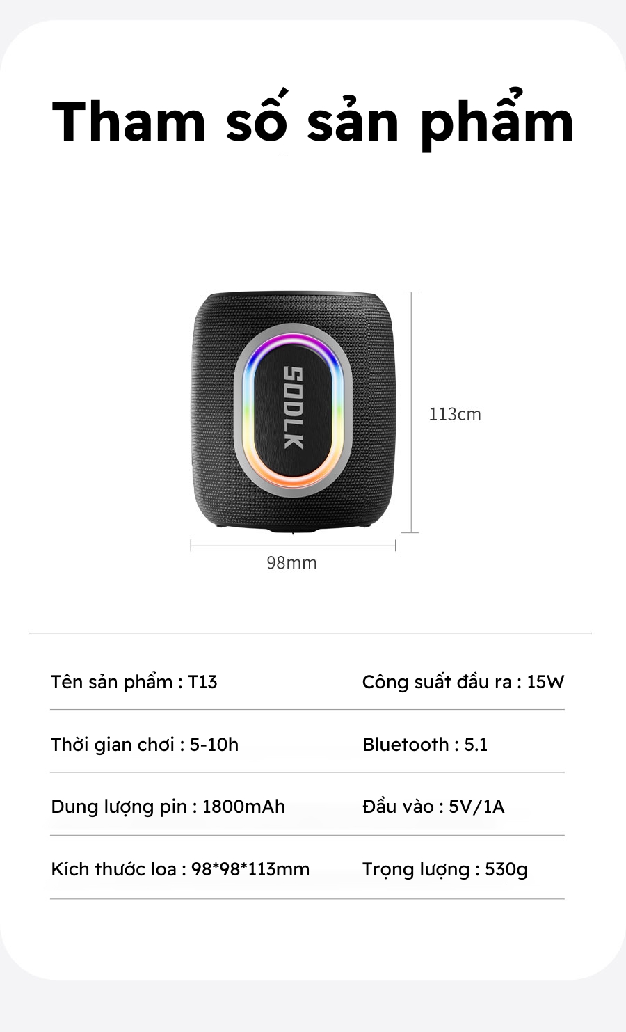 Cổng kết nối và sạc trên Loa SODLK T13