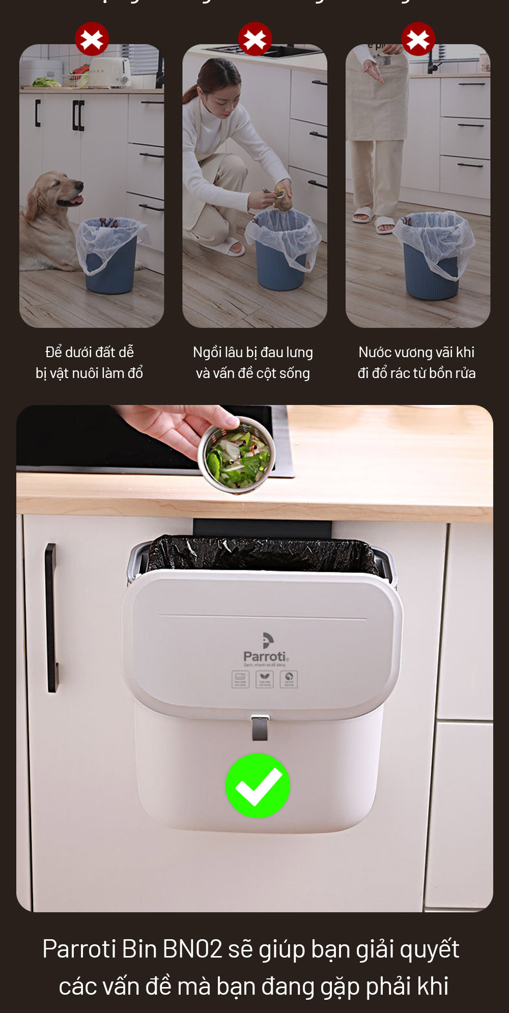 Thùng rác Parroti Bin BN02 treo tủ