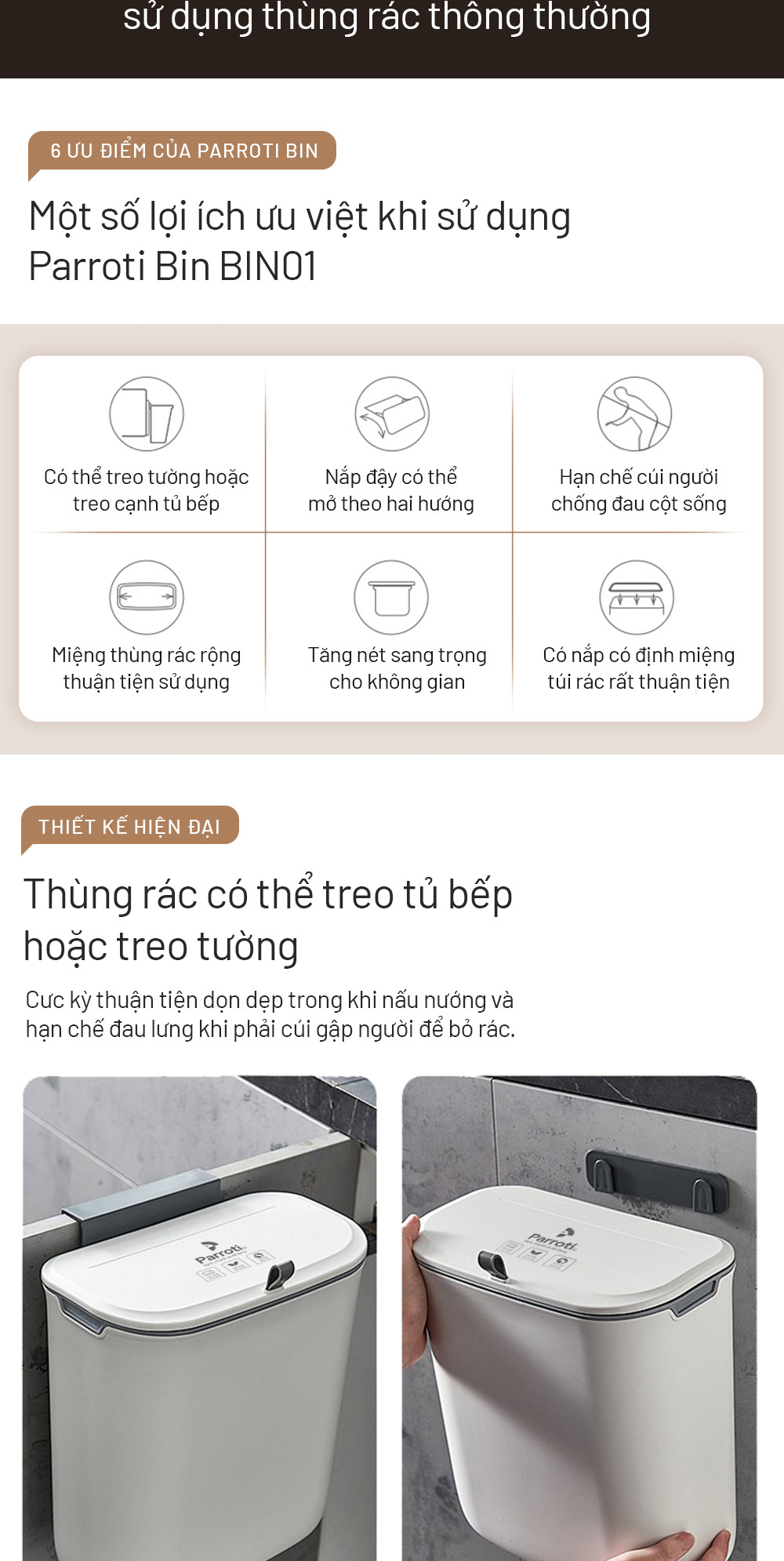 Thùng rác Parroti Bin BN02 dán tường