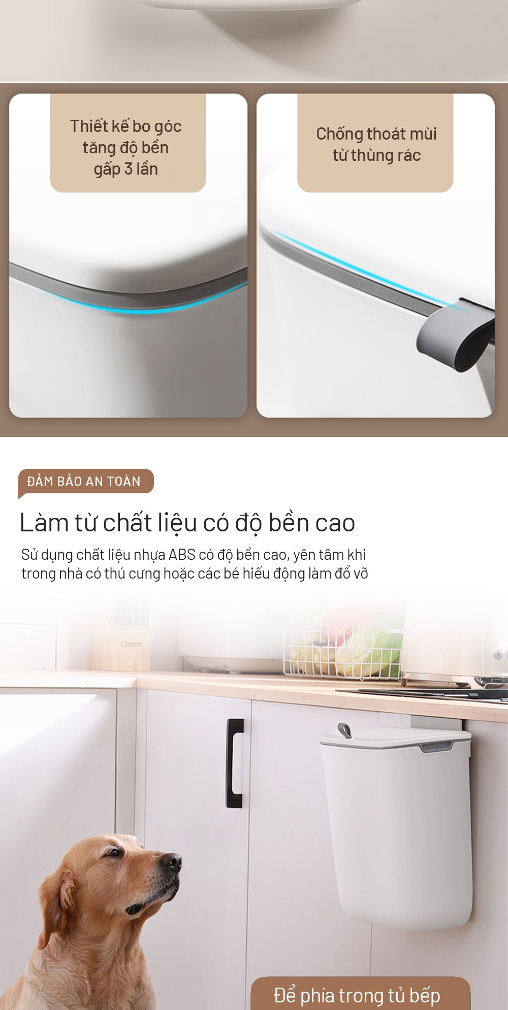 Mô tả Thùng rác treo tủ bếp, thùng rác nhà tắm dán tường, có nắp đậy thông minh - Parroti Bin BN02 - 6