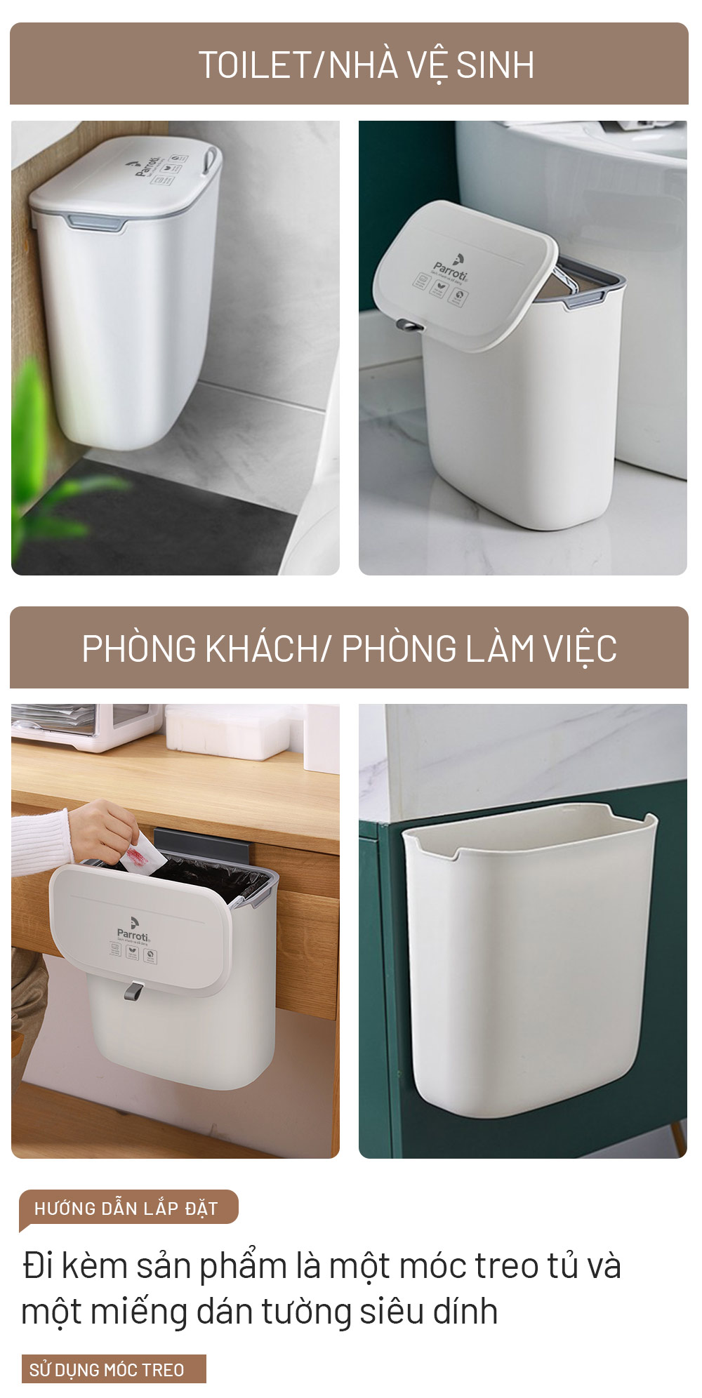 Kích thước thùng rác Parroti Bin BN02
