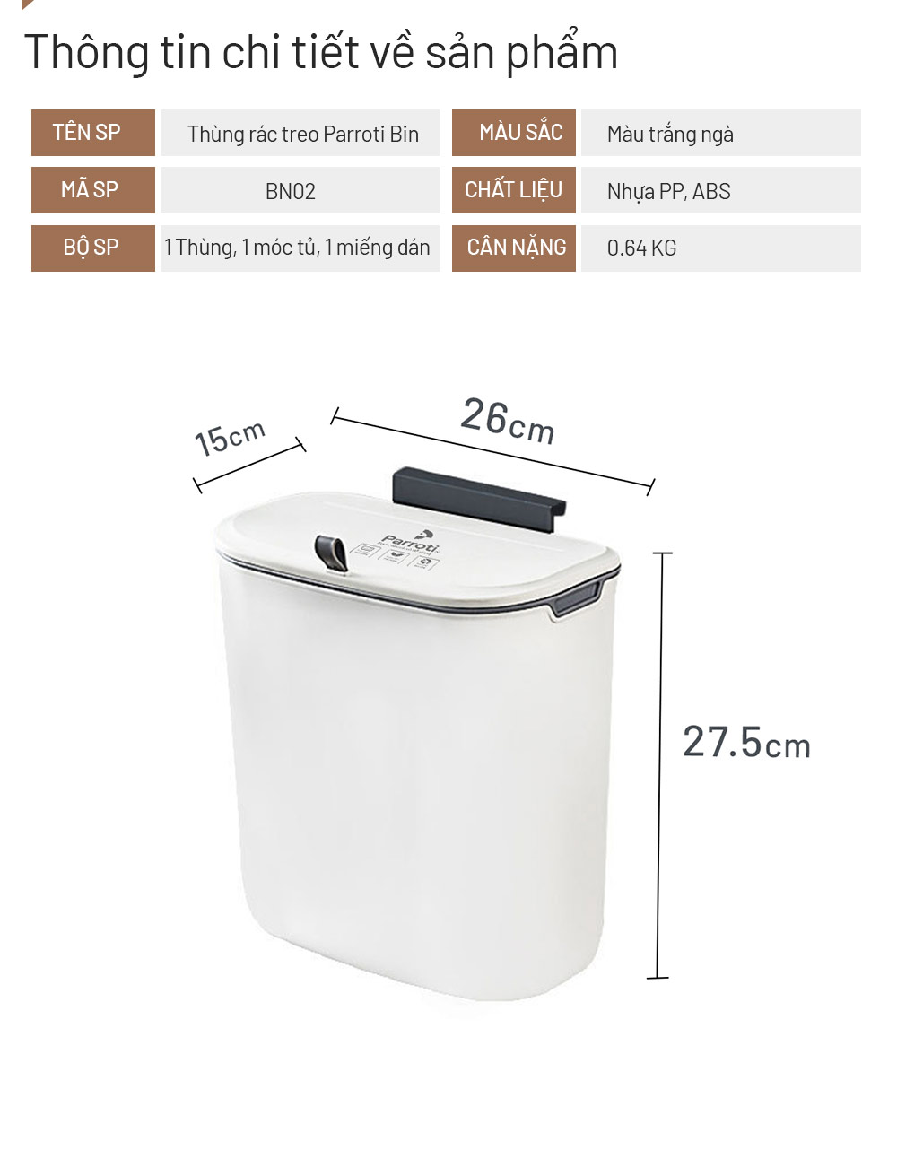 Hướng dẫn lắp đặt thùng rác Parroti Bin BN02