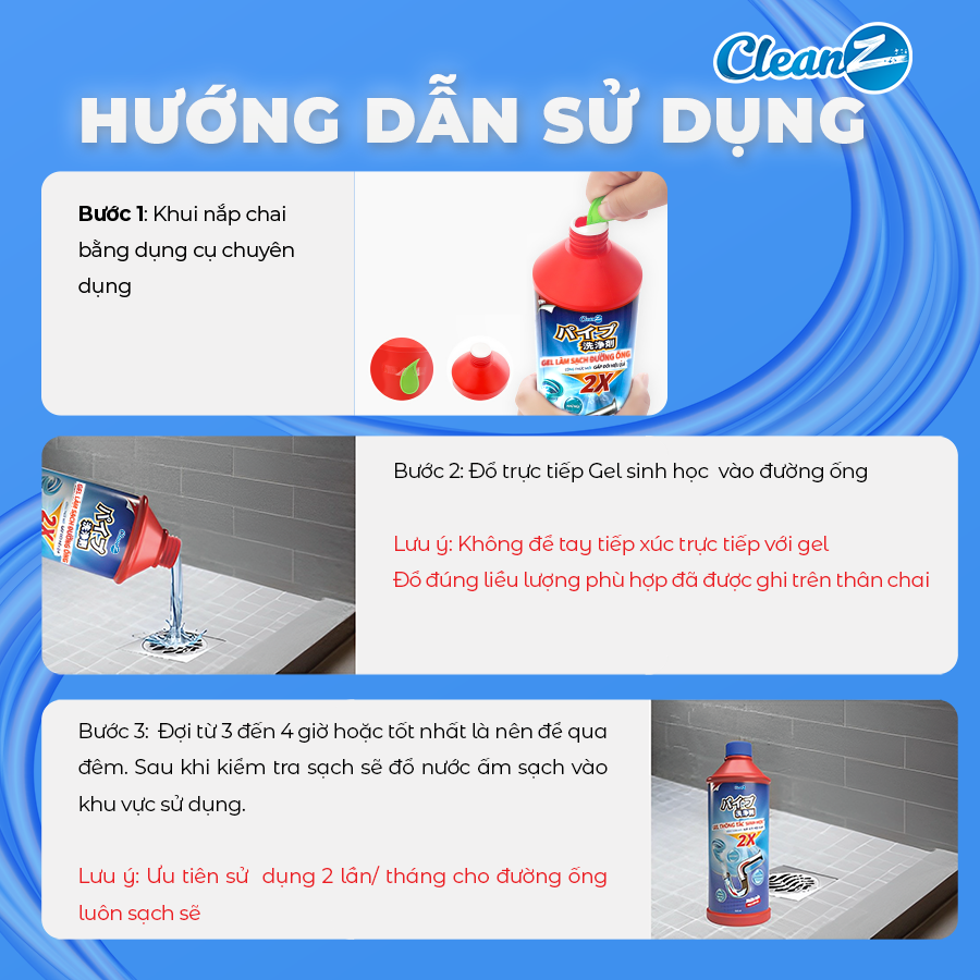 Mô tả Gel sinh học sạch bồn rửa bát CleanZ - làm sạch đường ống, khử mùi hôi hiệu quả 500ml/1000ml - 3