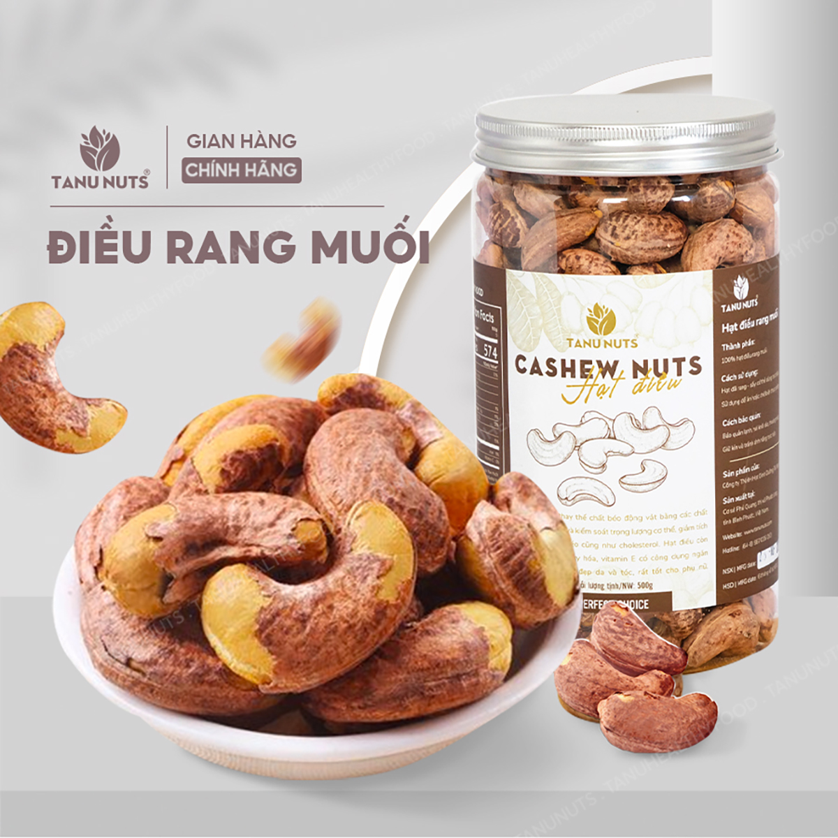 Hạt điều rang muối nguyên hạt TANU NUTS size lớn A180 giàu dinh dưỡng ...