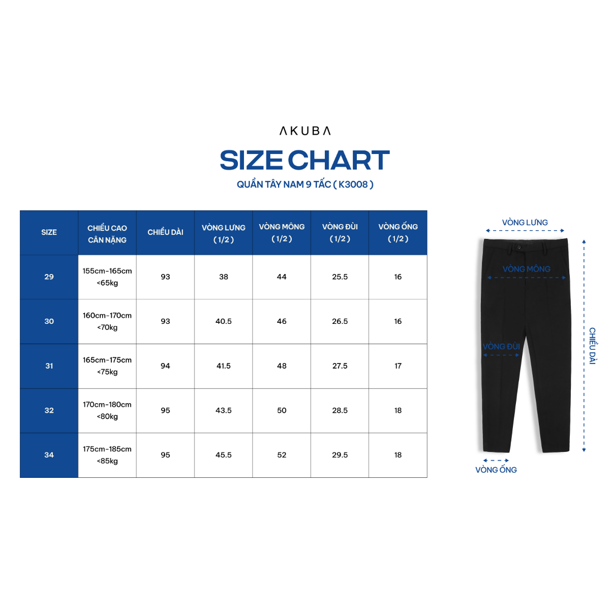 Mô tả Quần Tây Nam Công Sở Hàn Quốc AKUBA Cao Cấp Slimfit Dáng Suông Cotton Dày Dặn Đi Học | 01K3008 - 9