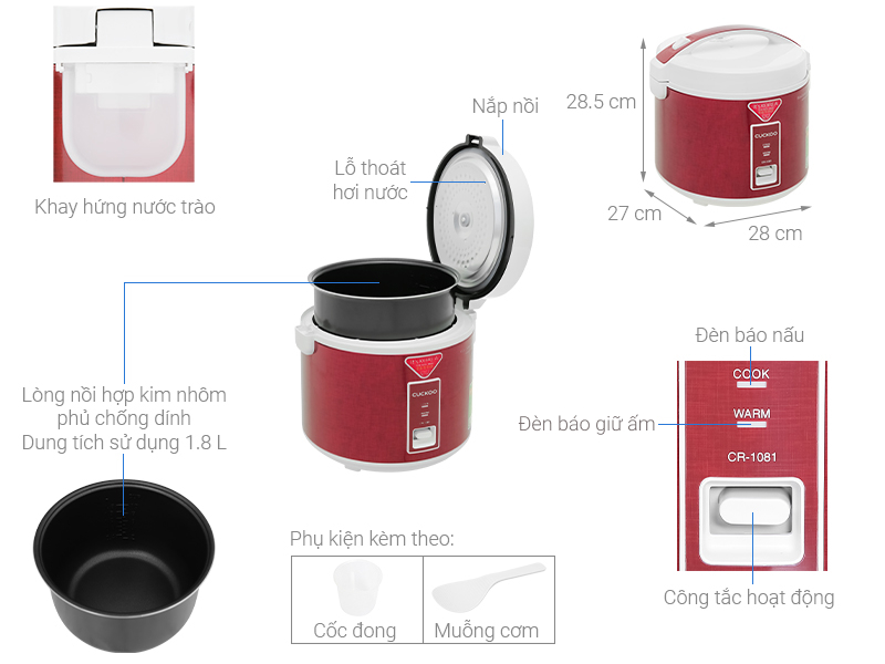 Mô tả Nồi cơm điện Cuckoo CR-1081, dung tích 1.8 lít, công suất 700W - Nấu Cơm - Nấu Ăn - 4