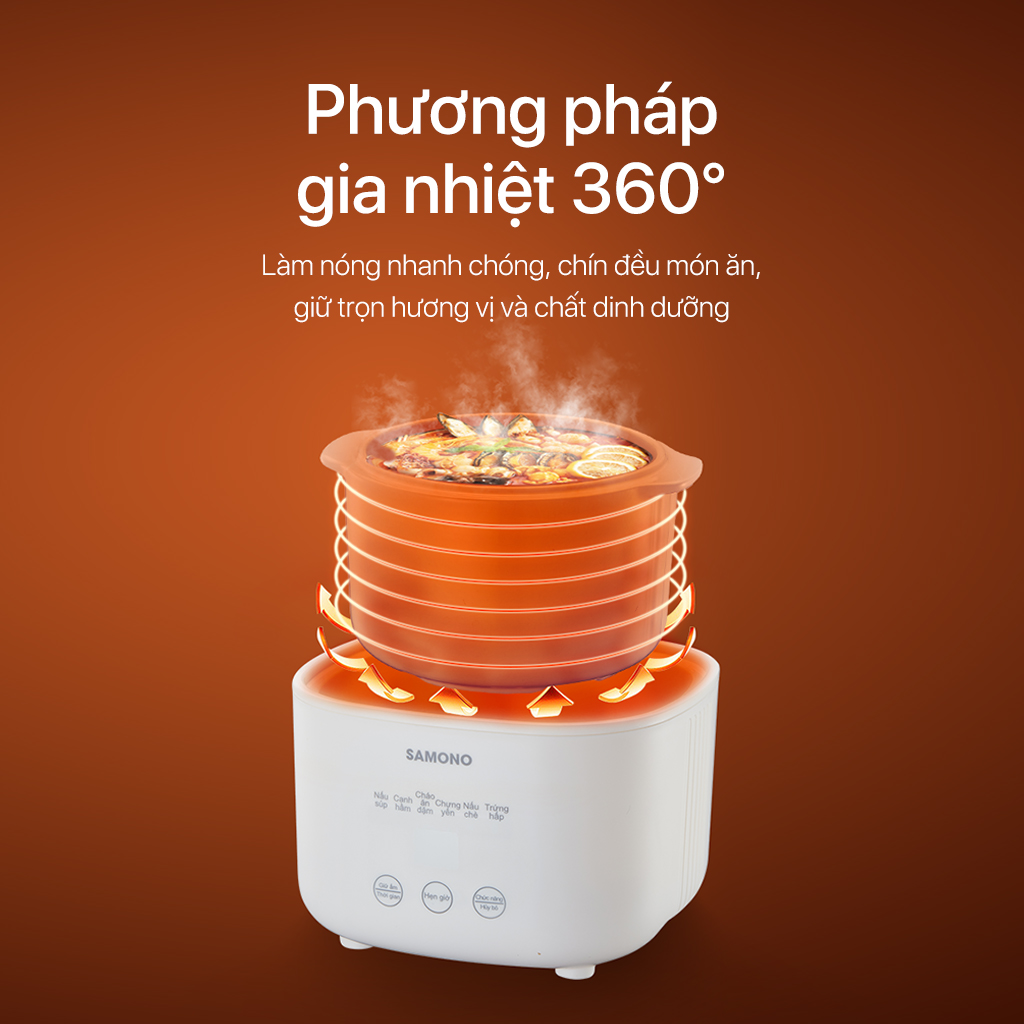 Mô tả Nồi nấu chậm đa năng 1L Samono SW-SC10, kèm lồng hấp,thố sứ,hẹn giờ, Nấu Cháo, Chưng Yến, hầm, giữ nhiệt - 7