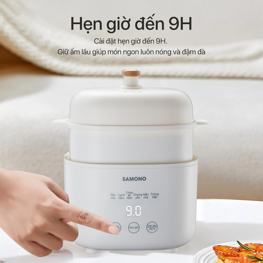 Mô tả Nồi nấu chậm đa năng 1L Samono SW-SC10, kèm lồng hấp,thố sứ,hẹn giờ, Nấu Cháo, Chưng Yến, hầm, giữ nhiệt - 8