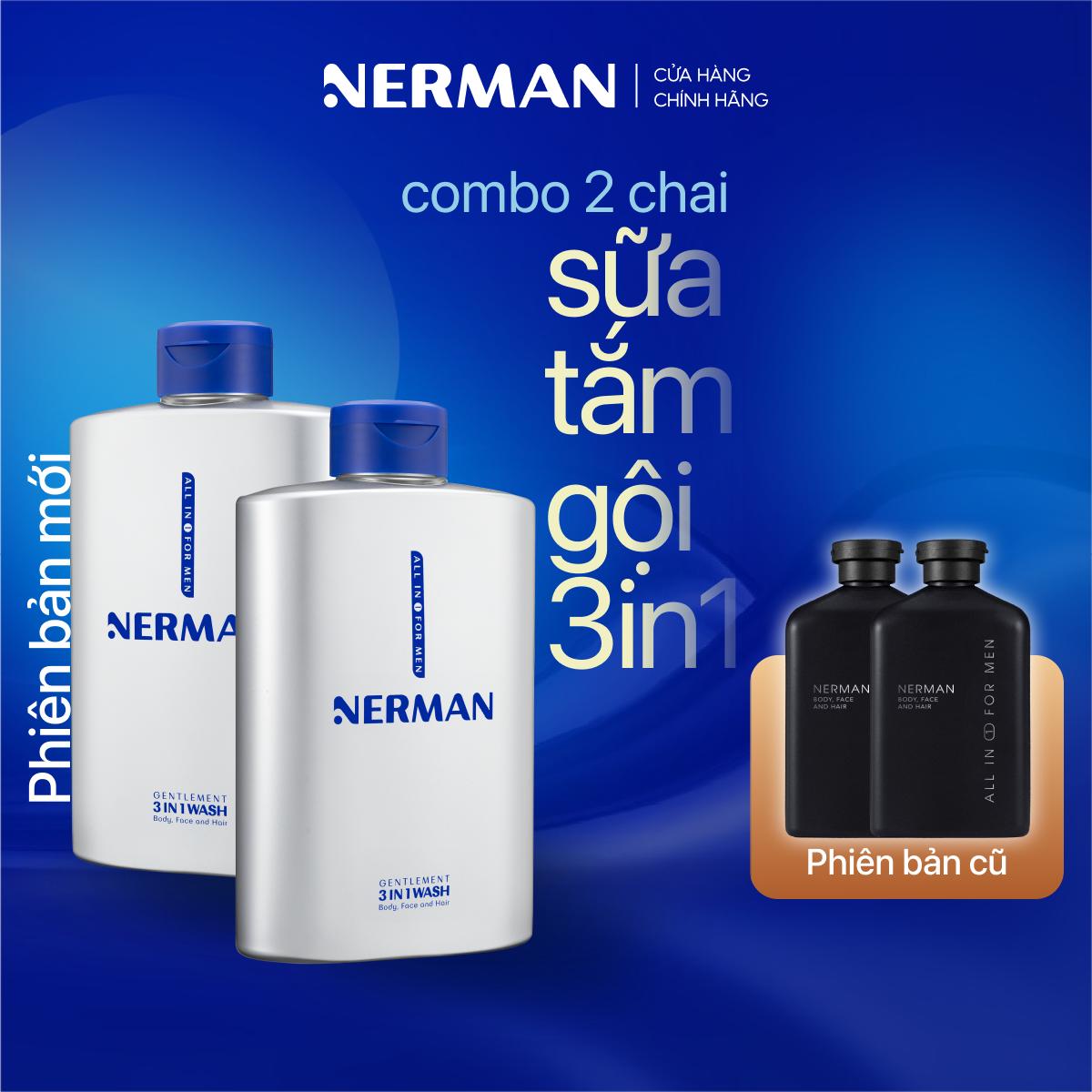 Mô tả Combo 2 chai sữa tắm gội nam giới hương nước hoa cao cấp Gentleman 3 in 1 Nerman 350ml - 1