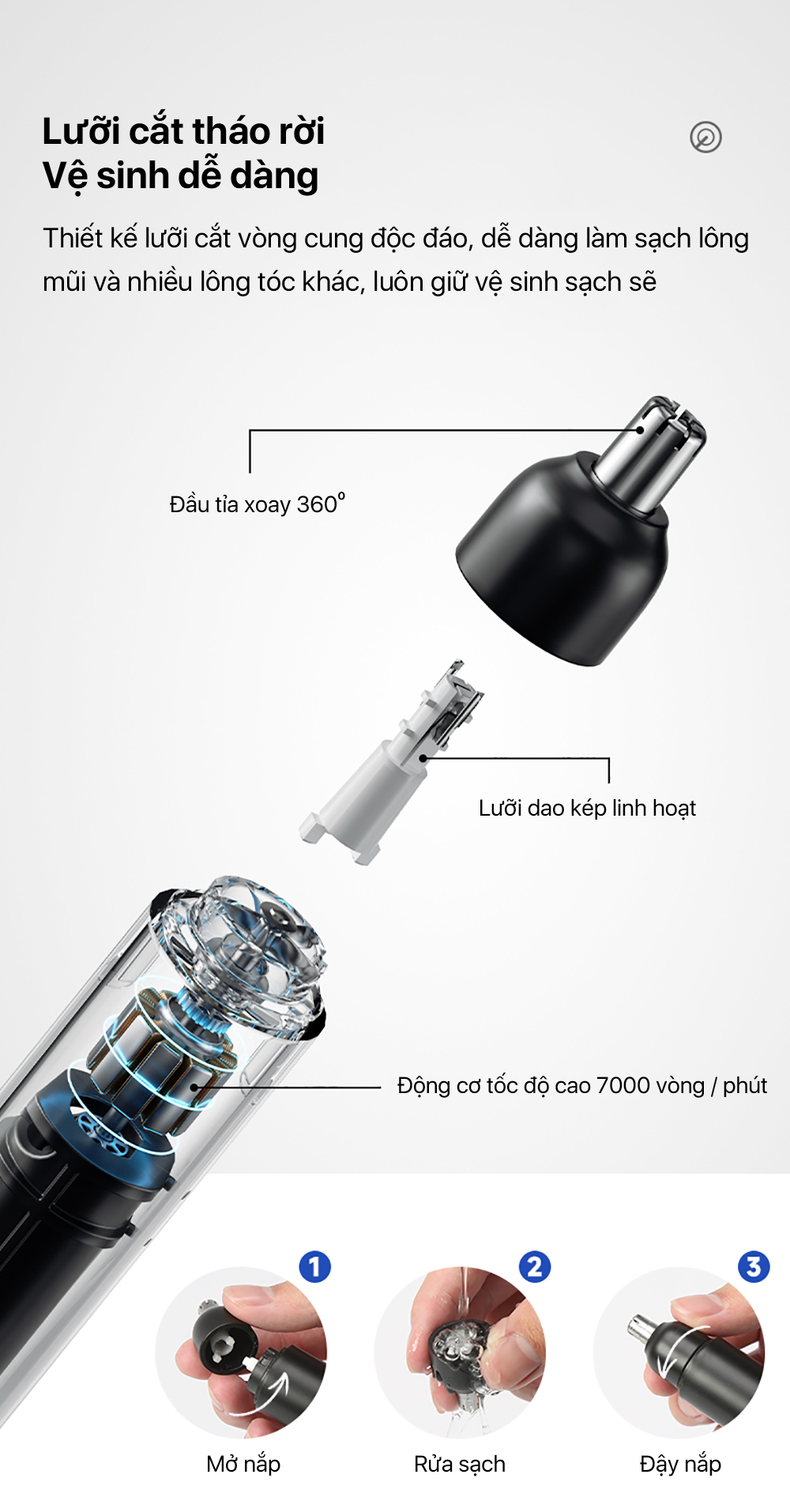Mô tả Máy tỉa lông mũi ENCHEN EN005 | Lưỡi nối xoay 360 độ - Trọng lượng 26g gọn nhẹ - Pin 2A | Bảo hành 12 tháng - 4