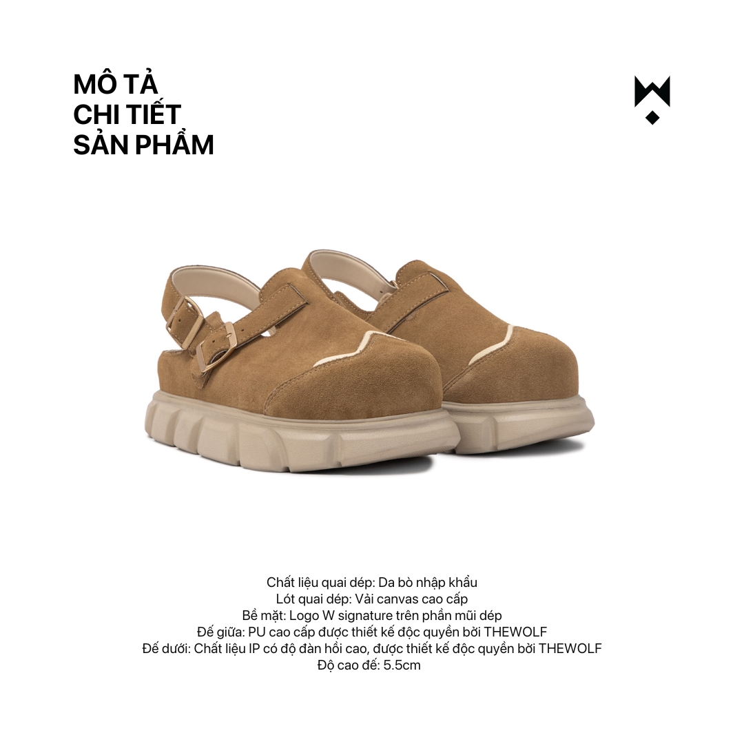 Mô tả Dép sandal bánh mì tăng chiều cao nam nữ THEWOLF HIGH CLOG SANDAL - Đen bóng, Tan, Tobaco, Nâu cà phê - 5