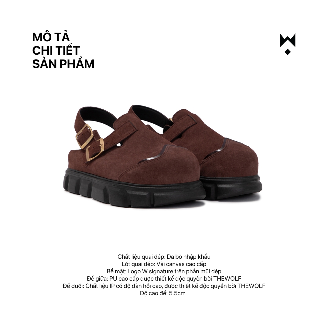 Mô tả Dép sandal bánh mì tăng chiều cao nam nữ THEWOLF HIGH CLOG SANDAL - Đen bóng, Tan, Tobaco, Nâu cà phê - 6