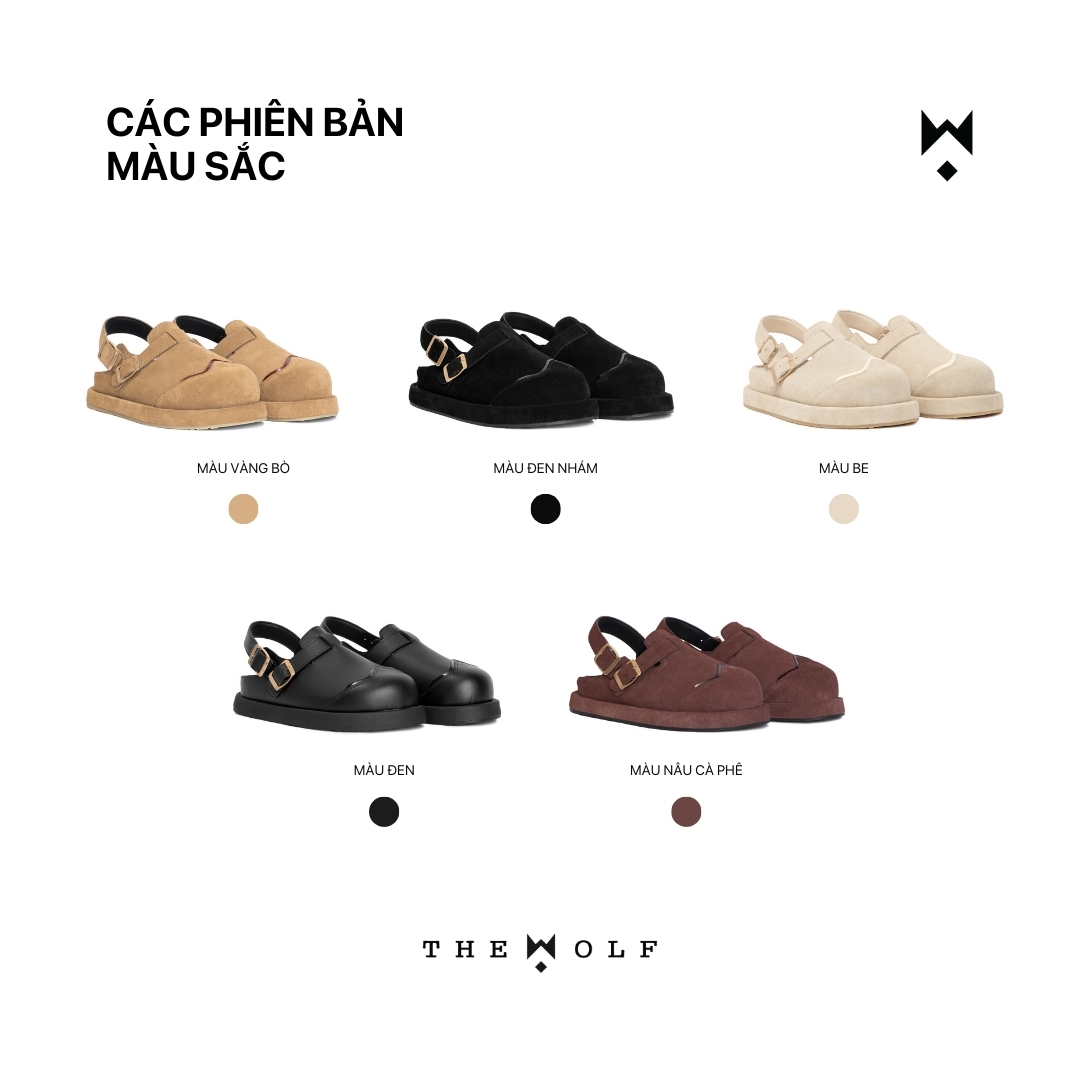 Mô tả Dép Sandal Bánh Mì Nam Nữ THEWOLF LOW CLOG SANDAL - Đen bóng, Đen da lộn, Tan, Tobaco, Nâu cà phê - 2