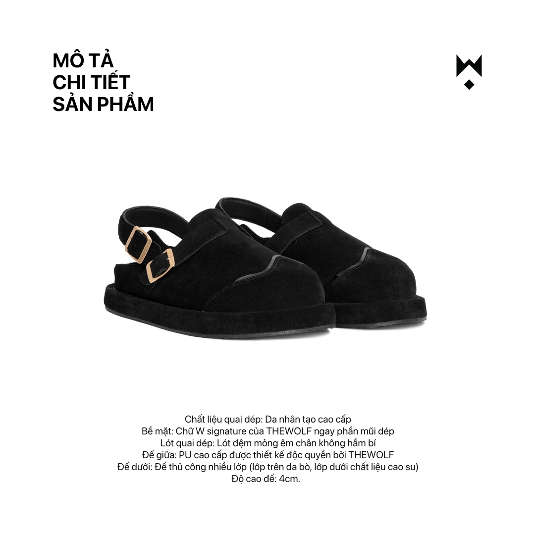 Mô tả Dép Sandal Bánh Mì Nam Nữ THEWOLF LOW CLOG SANDAL - Đen bóng, Đen da lộn, Tan, Tobaco, Nâu cà phê - 3