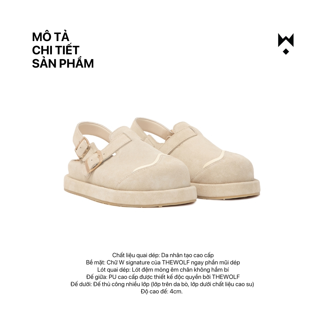 Mô tả Dép Sandal Bánh Mì Nam Nữ THEWOLF LOW CLOG SANDAL - Đen bóng, Đen da lộn, Tan, Tobaco, Nâu cà phê - 5