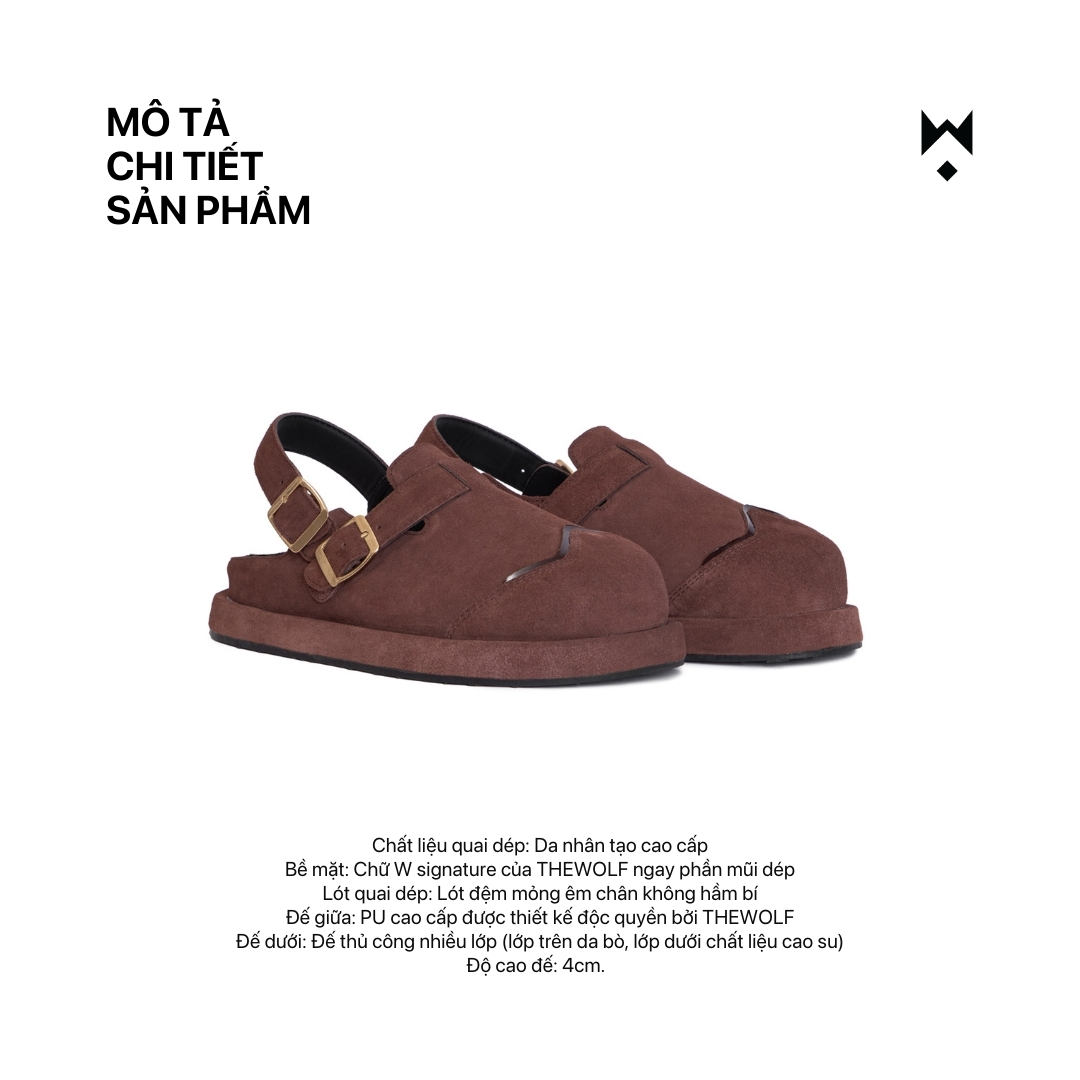 Mô tả Dép Sandal Bánh Mì Nam Nữ THEWOLF LOW CLOG SANDAL - Đen bóng, Đen da lộn, Tan, Tobaco, Nâu cà phê - 6