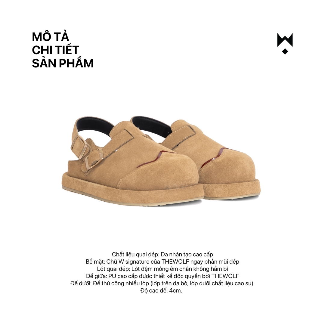 Mô tả Dép Sandal Bánh Mì Nam Nữ THEWOLF LOW CLOG SANDAL - Đen bóng, Đen da lộn, Tan, Tobaco, Nâu cà phê - 7