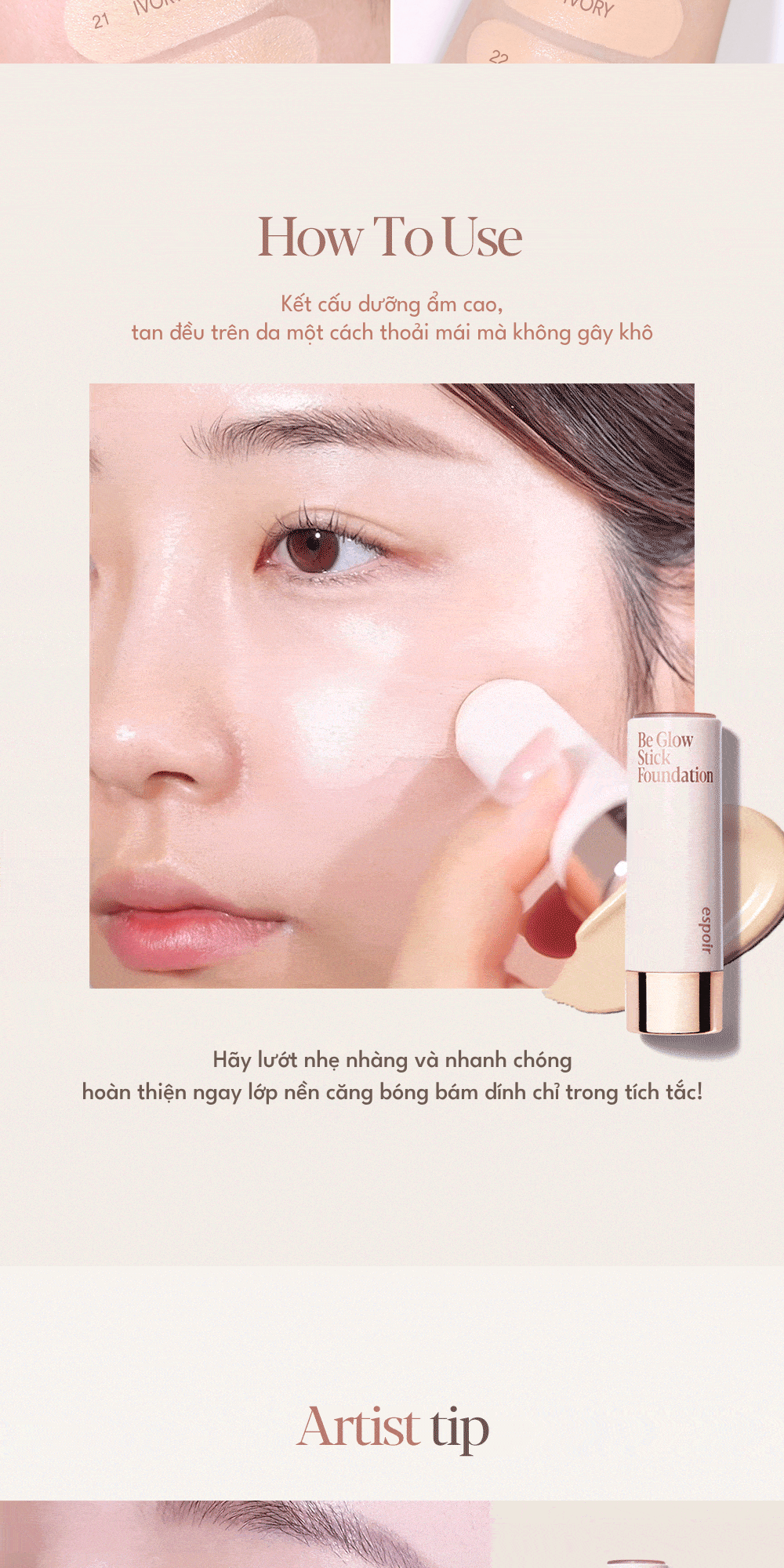 Mô tả Kem Nền Dạng Thỏi Espoir Be Glow Stick Foundation SPF50+ PA++++ 11gr - 10