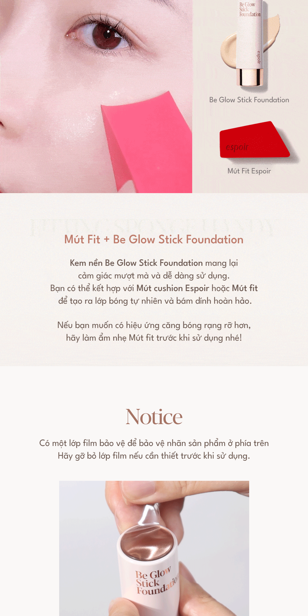 Mô tả Kem Nền Dạng Thỏi Espoir Be Glow Stick Foundation SPF50+ PA++++ 11gr - 11