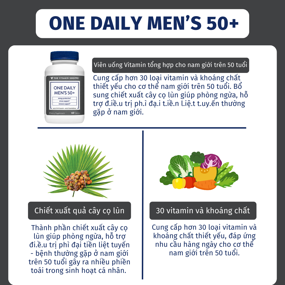 Mô tả Viên uống vitamin tổng hợp cho nam trên 50 tuổi THE VITAMIN SHOPPE One Daily Men’s 50+ 60 viên - 2
