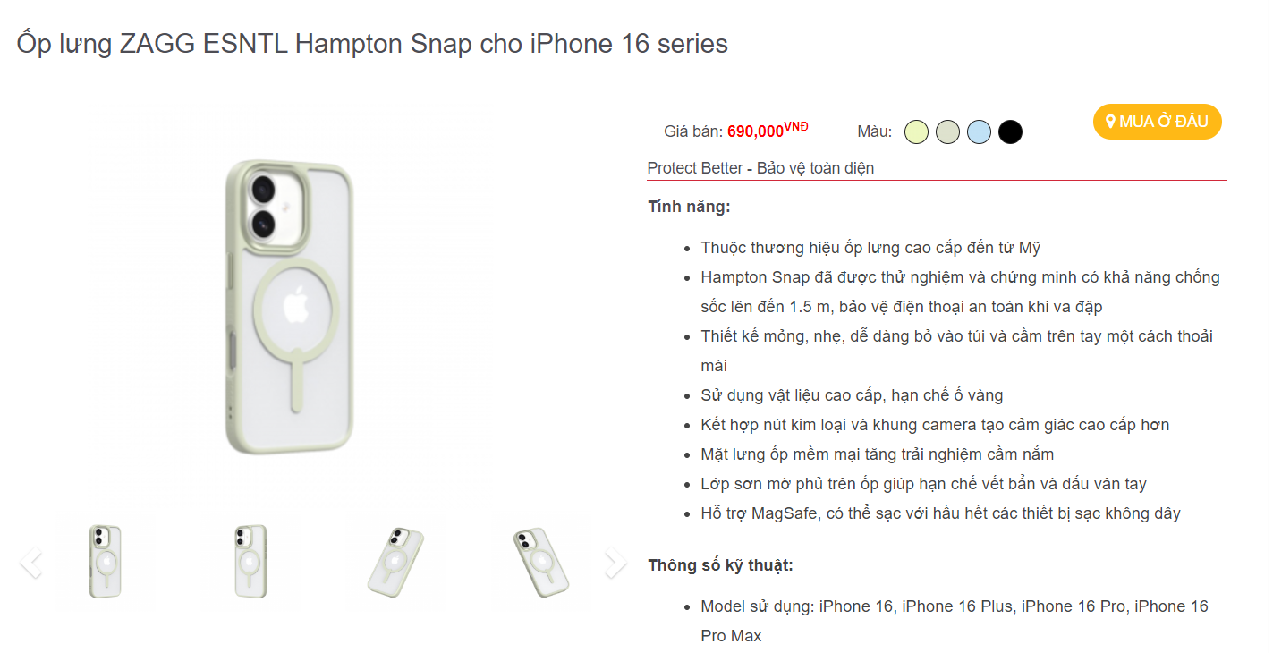 Mô tả Ốp lưng bảo vệ chống sốc lên tới 1.5 ZAGG Hampton Magsafe bảo hành 1 năm 1 đổi 1 - 4