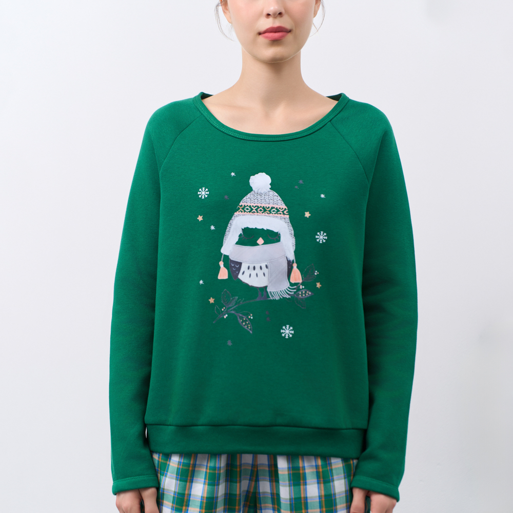 Mô tả BỘ PHỐI QUẦN KATE VỚI ÁO NỈ DÀI TAY IN HÌNH CHO NOEL BTD042W91 - 1