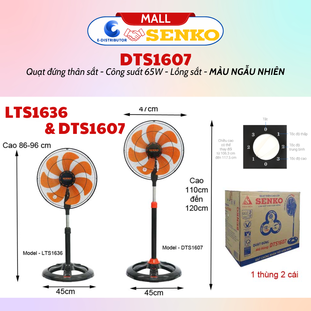 Mô tả Quạt đứng thân sắt Senko DTS1607 - Công suất 65W - Màu ngẫu nhiên - Hàng Chính Hãng - 2