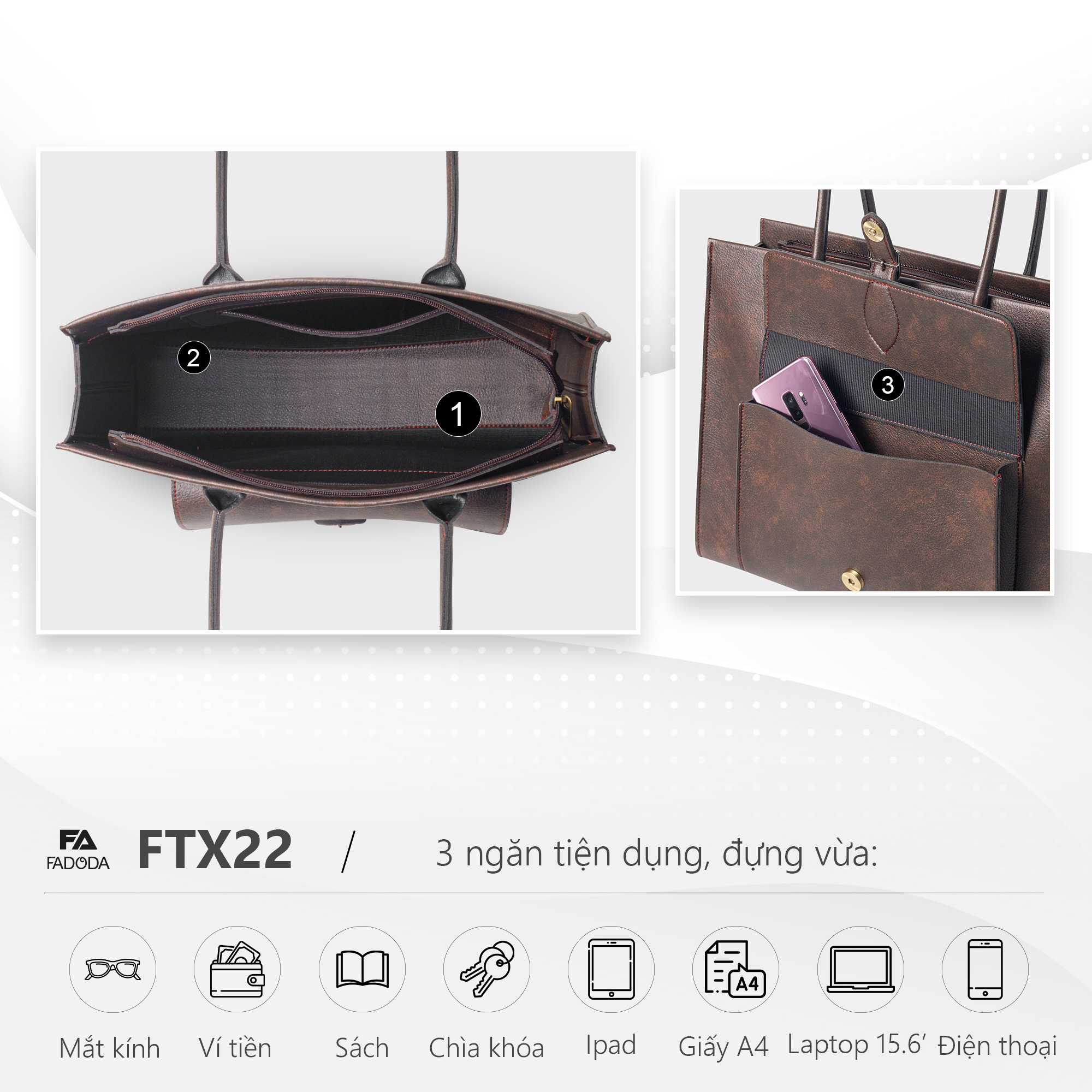 Mô tả Túi xách nữ công sở đựng laptop Fadoda FTX22 - 6