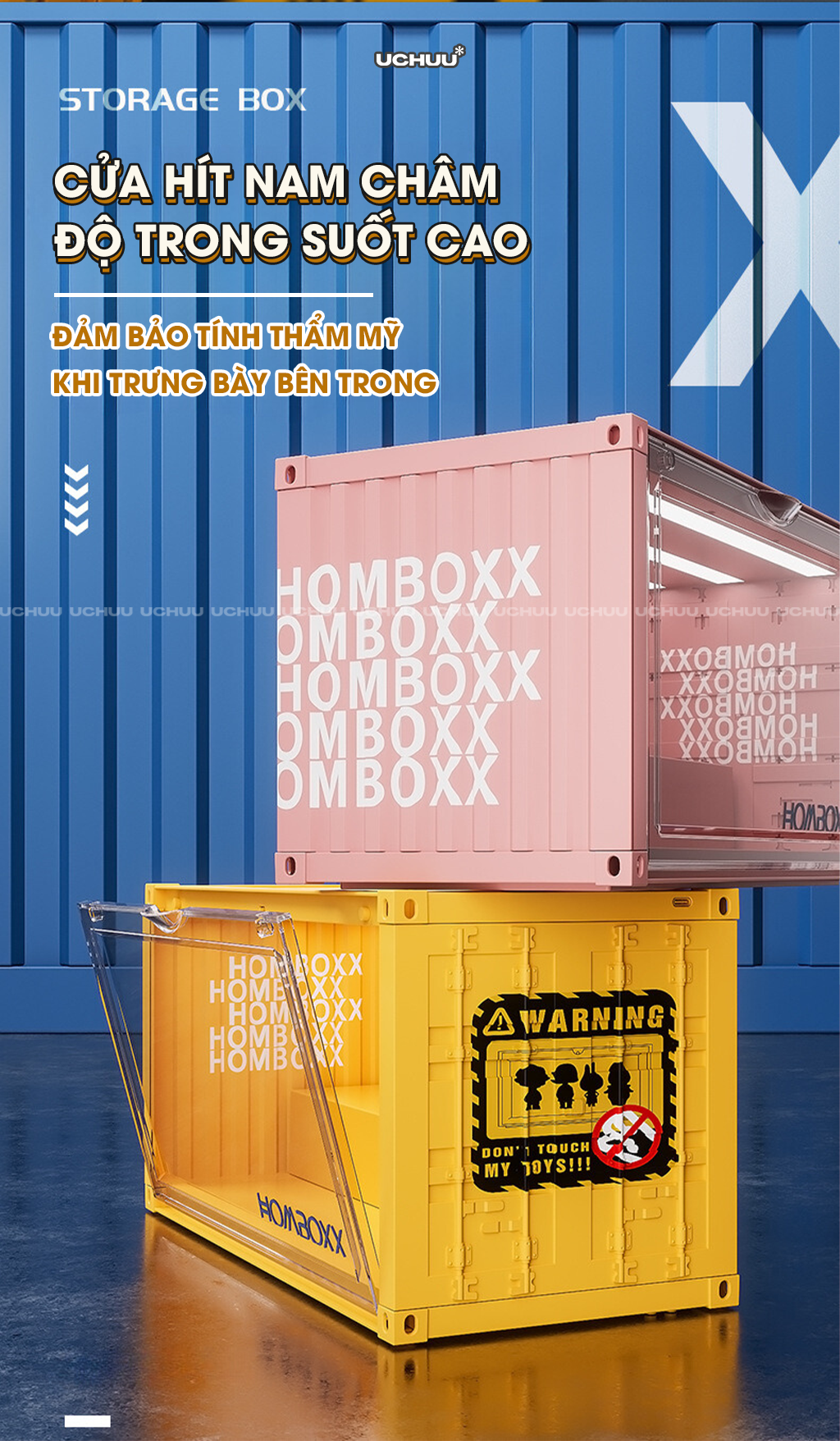 [Tặng Sticker] Hộp Trưng Bày Mô Hình Container UCHUU Đèn LED, Tủ Đựng ...
