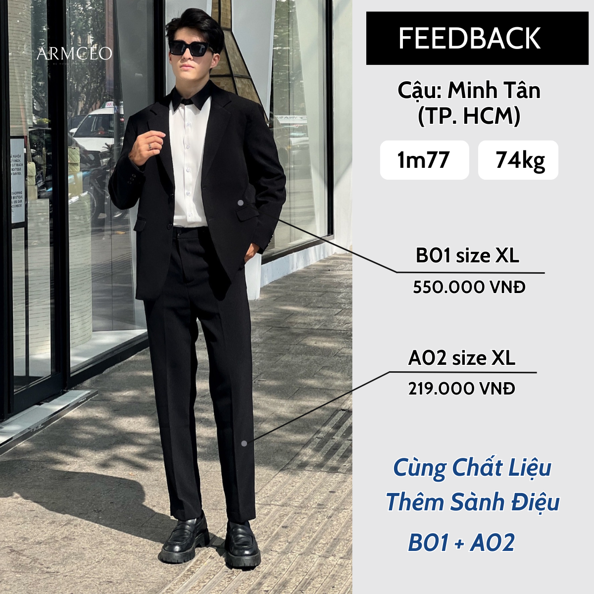 Mô tả Áo khoác blazer nam quốc dân ARMCEO Conal 3 lớp có đệm vai cao cấp chất liệu Arims độc quyền dày dặn -B01 - 4