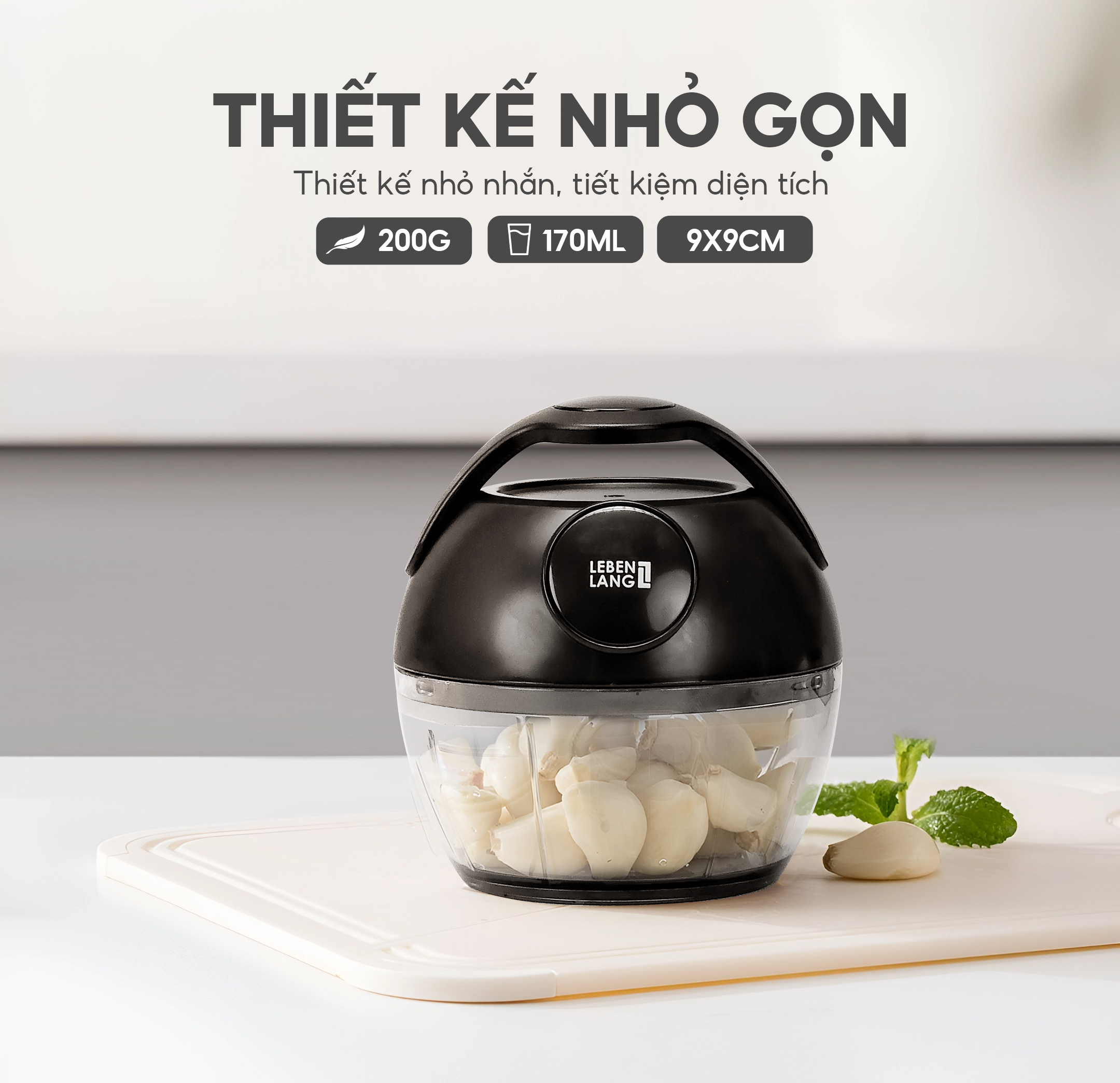 Mô tả Dụng cụ xay tỏi ớt, thực phẩm Lebenlang LBL3777, 170ml, lưỡi dao 3 cánh sắc, dây kéo rút- chính hãng - 4