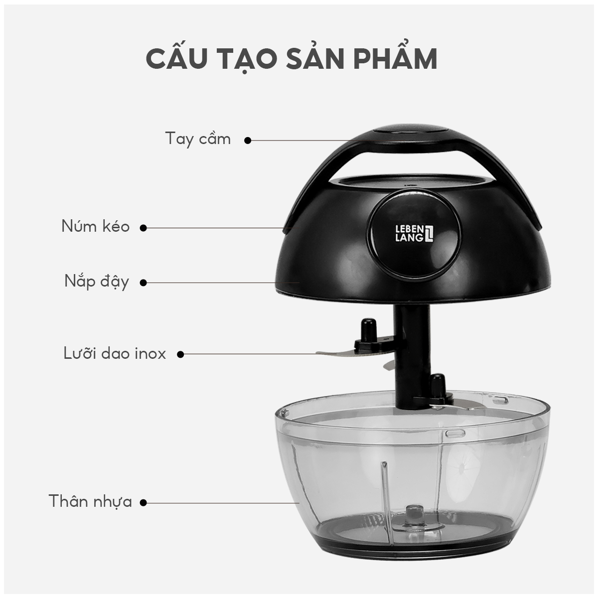 Mô tả Dụng cụ xay tỏi ớt, thực phẩm Lebenlang LBL3777, 170ml, lưỡi dao 3 cánh sắc, dây kéo rút- chính hãng - 6