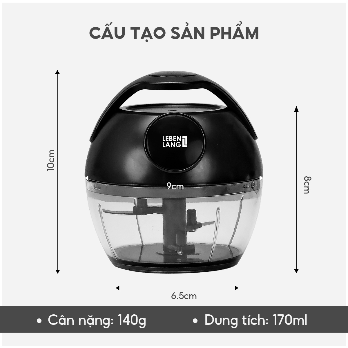 Mô tả Dụng cụ xay tỏi ớt, thực phẩm Lebenlang LBL3777, 170ml, lưỡi dao 3 cánh sắc, dây kéo rút- chính hãng - 7