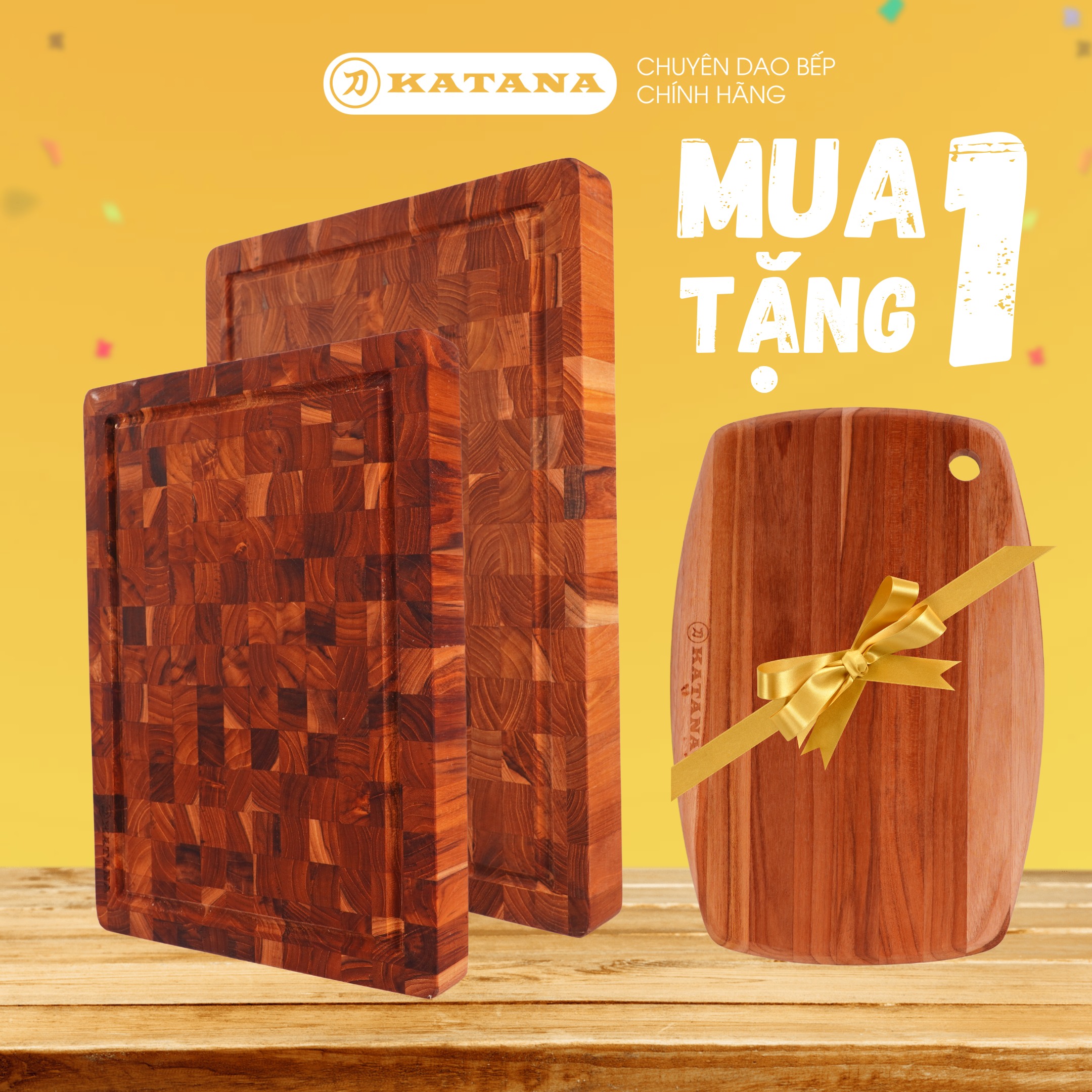 Mô tả Thớt gỗ Teak Cao cấp thương hiệu KATANA - Thớt chặt dày 3.8cm kháng khuẩn, chống nấm mốc, cong vênh - 1